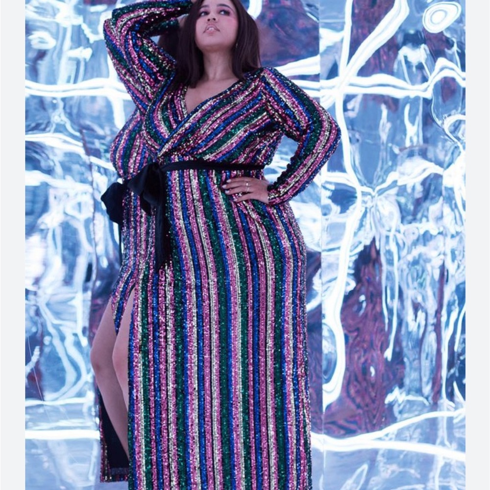 Eloquii rainbow wrap sequin maxi dress size 20